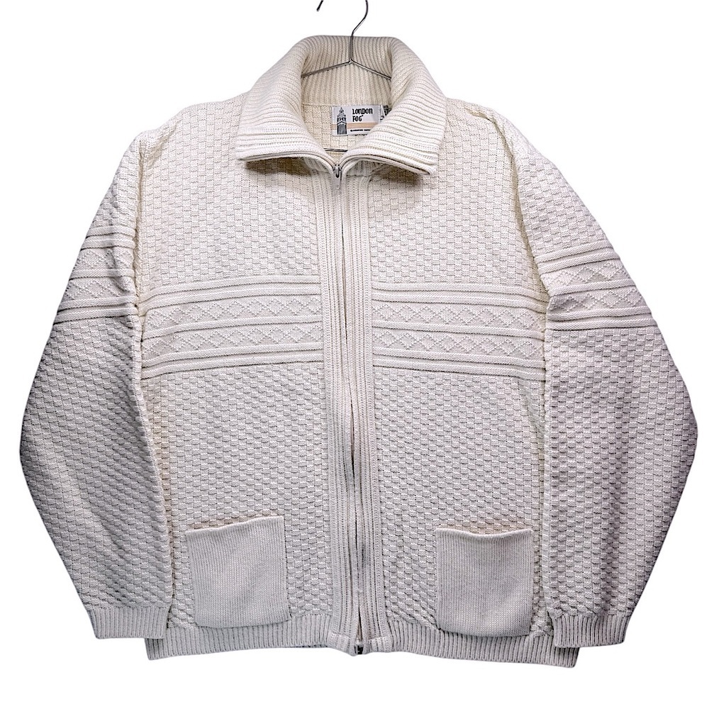 London Fog Vintage Y2K Ivory Sweater Fisherman Coastal Cabincore Cozy USA Made